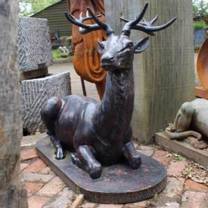 Cast Iron Kneeling Stag Statue - Bronze